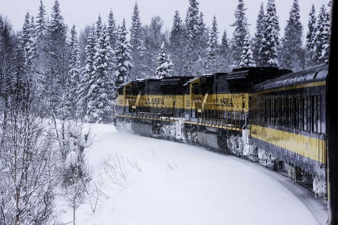 Alaska Railroad Aurora Winter Anchorage to Fairbanks One Way - Leaving Anchorage beside the Chugach Mountains