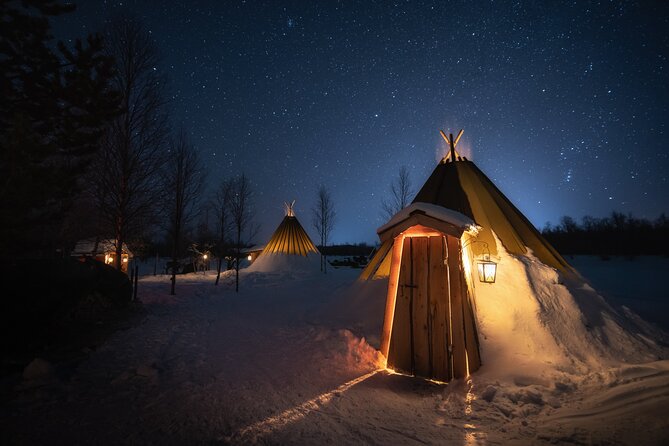 From Kakslauttanen:Northern Lights tour to Lake Inari, inc dinner - Dinner by an open fire in a Lappish teepee