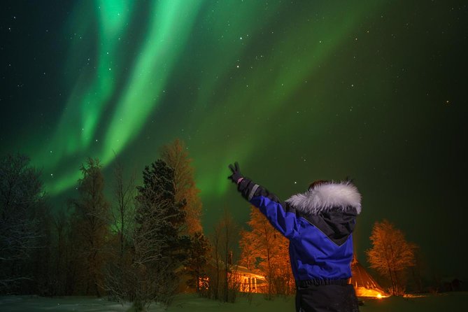 From Saariselkä: Northern lights tour to Lake Inari, incl. dinner - Riding a Snowmobile Sleigh Across Lake Inari