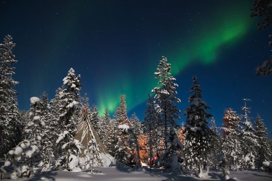 Rovaniemi: Aurora Borealis and Picnic - A snowy clearing, fire, and simple Arctic food
