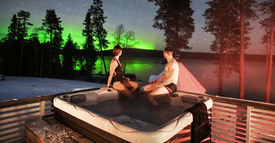 Rovaniemi: Northern Lights Trip with Arctic Sauna & Jacuzzi - The frozen lake and the ice-swimming choice